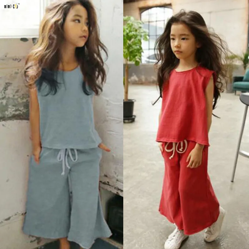 

Children Tracksuit Girl Clothing Set Top & Pants Sleeveless Cotton Casual Summer Outfit Kid Clothes 2 3 4 5 6 7 8 9 10 Years