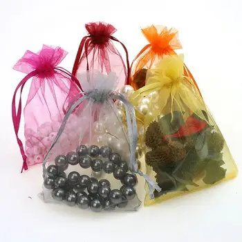 

9x12cm Mixed Color Organza Jewelry Bags Small Packaging Bags Cheap Wedding Gift Sacks Custom Logo Printed 100pcs/lot Wholesale