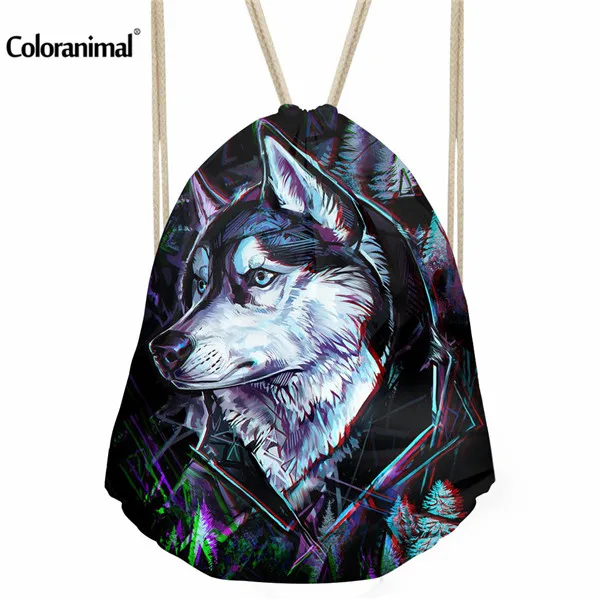 Coloranimal Wolf 3D печать женская сумка на шнурке модная дорожная шоппинг мягкая сумка Mochila Feminina Cinchck для мальчиков и девочек - Цвет: H1895Z3