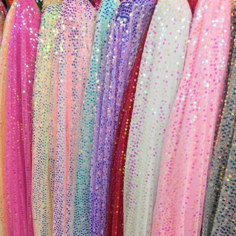 Wedding Decoration Sequin Mesh Fabric Net With Laser Sequins Diy