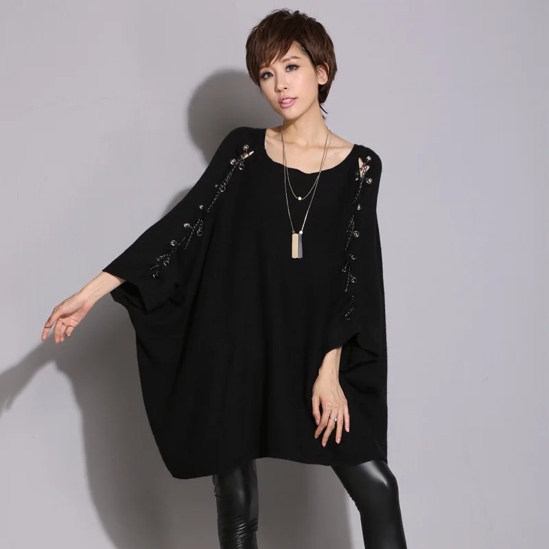 2018 Winter New Loose Large yard Ms. Sweaters Knitted Long section Neck Warmth Batbolt | Женская одежда
