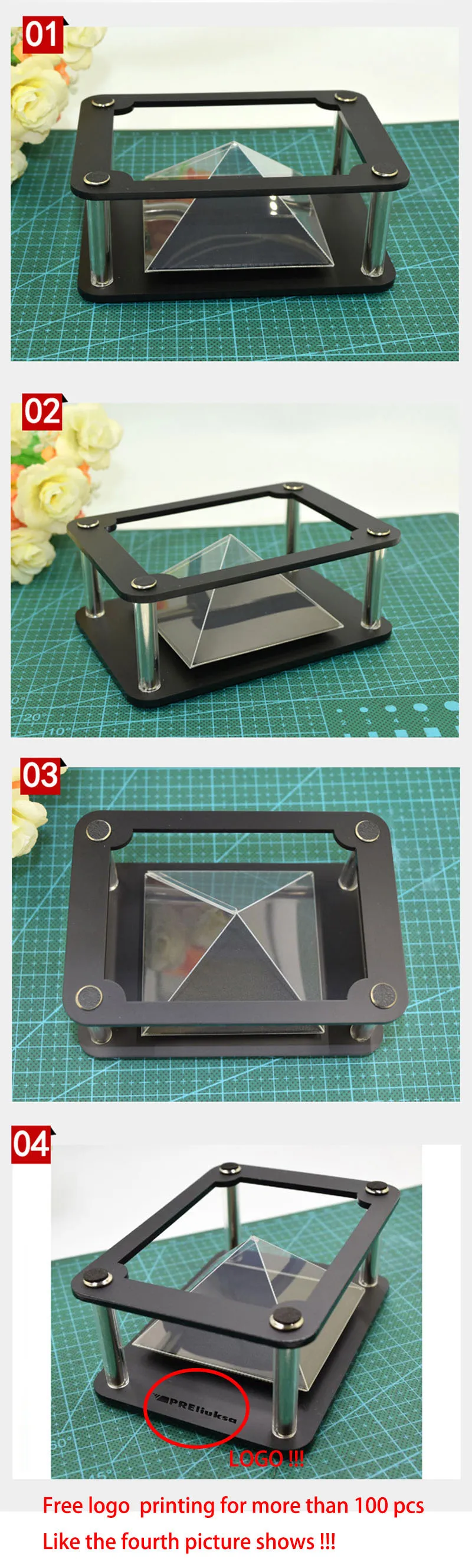 Universal 3D Holographic Projection Pyramid for smartphone 4.5-5.5 inch hologram display pepper ghost (24)