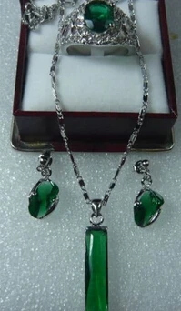 

Miss charm Jew.476 New Design Green Crystal Semi-Precious Earrings Pendant Ring(#7.8.9) Jewelry Set can choose