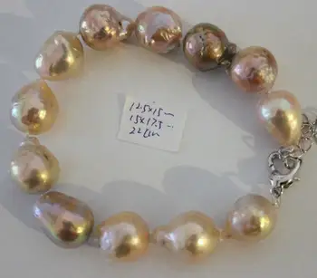 

huge baroque 14-15-mm south sea gold pink lavender pearl bracelet 7.5-8inch