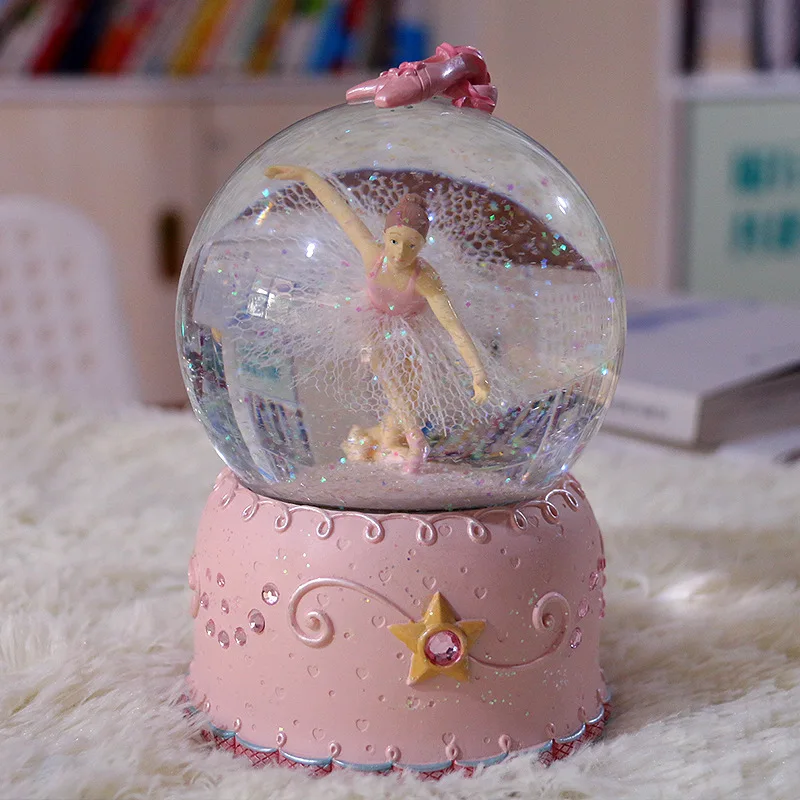 

Free shipping Crystal ball dancing ballet girl music box of light snow spinning music box to send a undertakes to girls