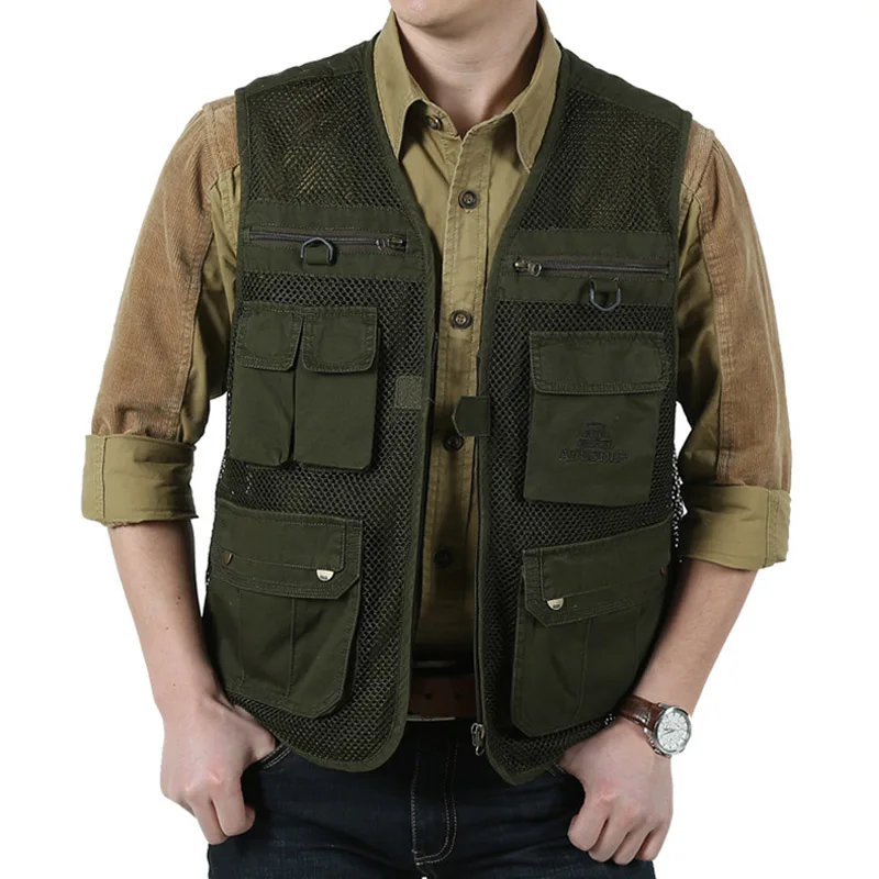 2019 Summer Men's Mesh Breathable Vest With Multi pocket Vest Men Solid