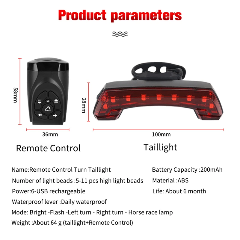 Perfect WEST BIKING Bike Taillight With Remote Control Horn Riding Turn Light 5 Modes LED Lamp MTB Cycling USB Chargeable Bicycle Lights 5