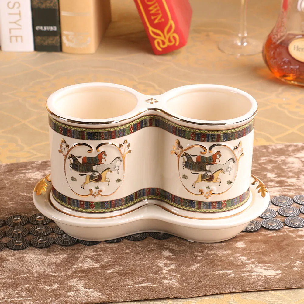 Horse Stamped Ceramics Chopsticks Canister Ornamental Porcelain Spoon