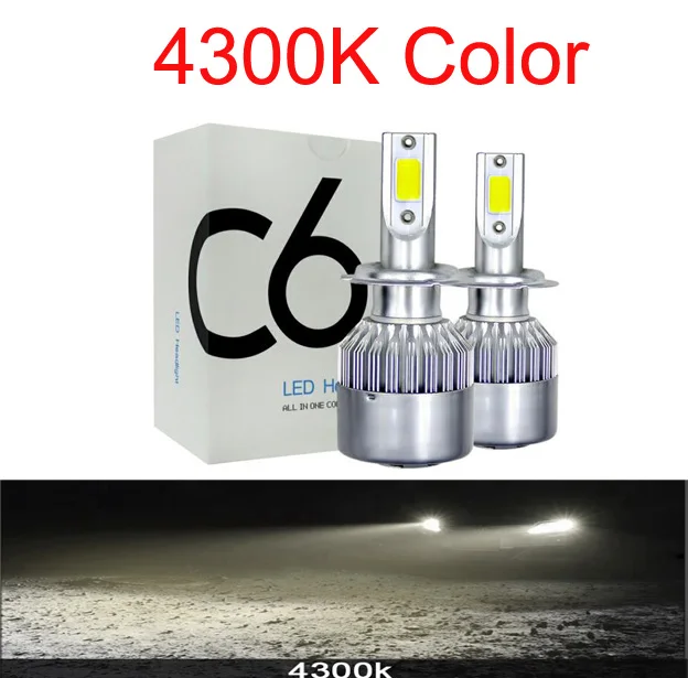 2 Шт Автомобильные фары лампы светодиодный H4 H7 9003 HB2 H11 светодиодный H1 H3 H8 H9 880 9005 9006 H13 9004 9007 авто фары 72 Вт COB 8000K 6000K - Испускаемый цвет: 4300k