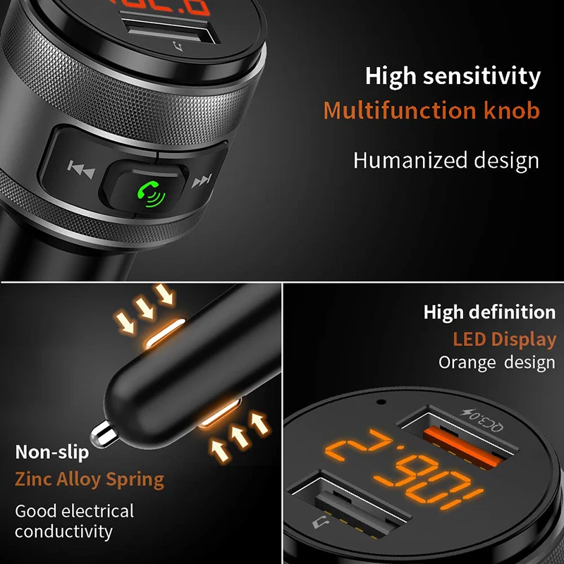 VicTsing Bluetooth FM Transmitter for Car QC3.0 5V 3.4A Wireless Bluetooth FM Radio Adapter Music Player Car Kit with Hands-Free (12)