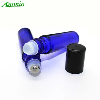 

144pcs Blue 10ml Roll On Bottles for Essential Oils Deodorant Container 10ml Metal Glass Roller Bottle With Black Cap H001B