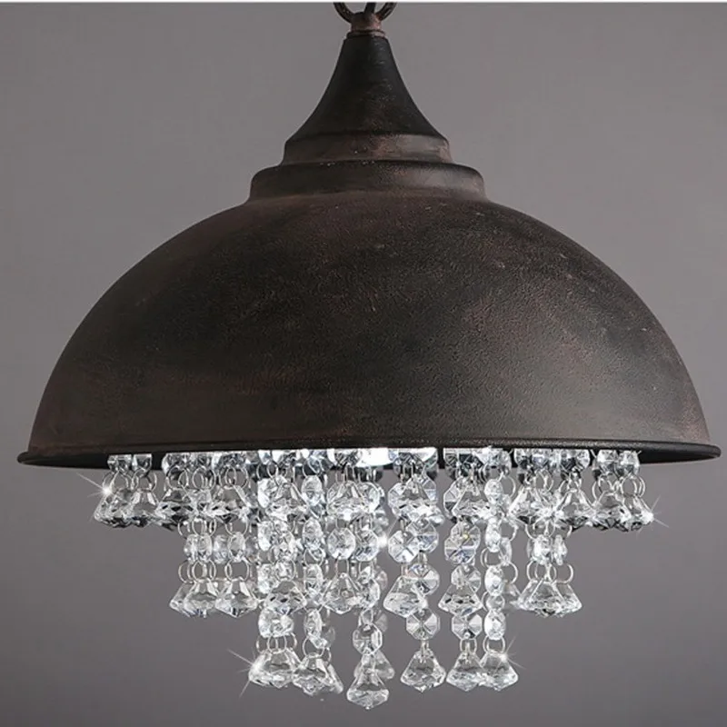 

American Village Loft Retro Industrial Lid Crystal Chandelier for Cafe Restaurant Home Deco Led Hanging Lamp Lighting Fixtures