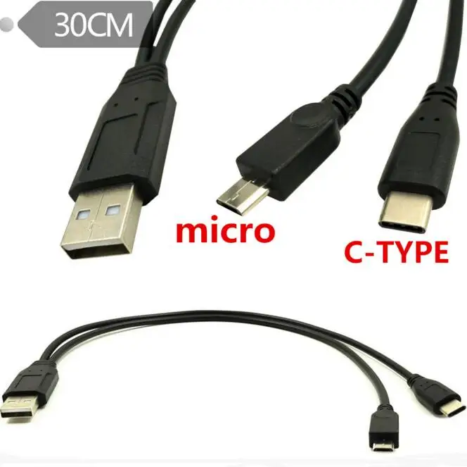 US $246.05 100pcslotUSB 31 Type C Split in two Charging Y CableUSB 20 A Male to USB C Type C Male and Micro USB Male charge cord 03m