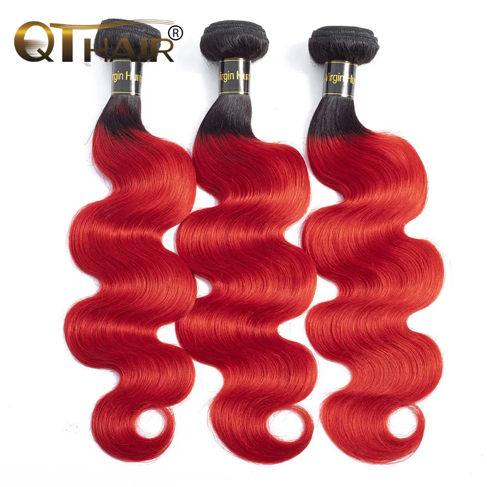 Qt Hair Pre Colored Red Ombre Malaysian Human Hair Weave Bundles