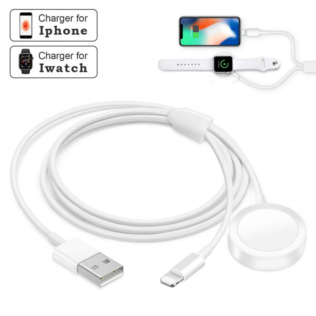 

2 in 1 Wireless Charger for Apple Watch Series 1 2 3 4 USB Magnetic Charging Cable 1.2 meter for iPhone 5 6 7 8 X/plus