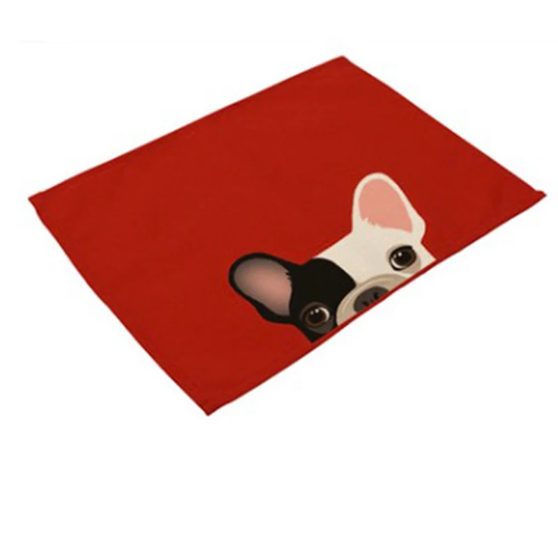 Cute Cartoon Dog Printed Western Pad Cotton Linen Table Placemat Insulation Disc Bowl Dining Table Mat Coasters Kitchen Tools