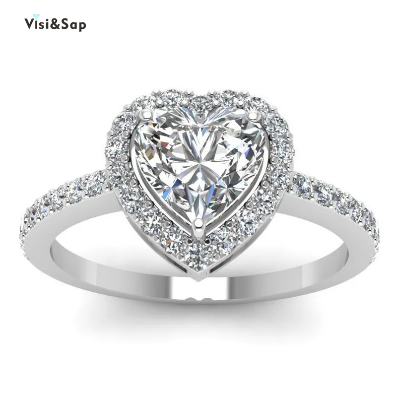 

Visisap Classic Simple Heart Icedout Lady Zircon Rings for Lovers Sweety White Gold Color Ring Factory Dropshipping Jewelry B728