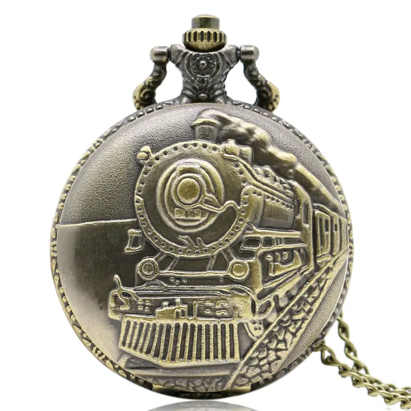 

Antique Locomotive Pocket Watch Bronze Steam Train Carving Pendant Neckalace Best Gift Clock for Boys Students Relogio Hour Saat
