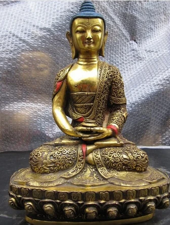 

Free Shipping Fast shipping Tibet Buddhism Bronze Gild Sakyamuni Tathagata Amitayus take bowl Buddha Statue