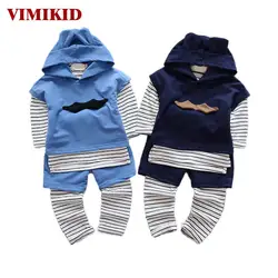 Vimikid Одежда для малышей комплект осень 2017 г. одноцветное Цвет восьми символов Ху куртка + в полоску с круглым вырезом футболка с длинным