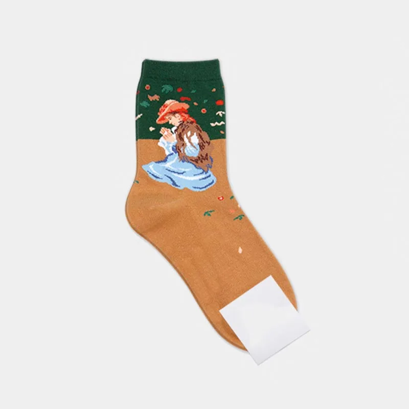 [COSPLACOOL] забавные носки из хлопка с абстрактными рисунками, масляными рисунками, изображениями персонажей, носки в Корейском стиле для женщин - Цвет: 7