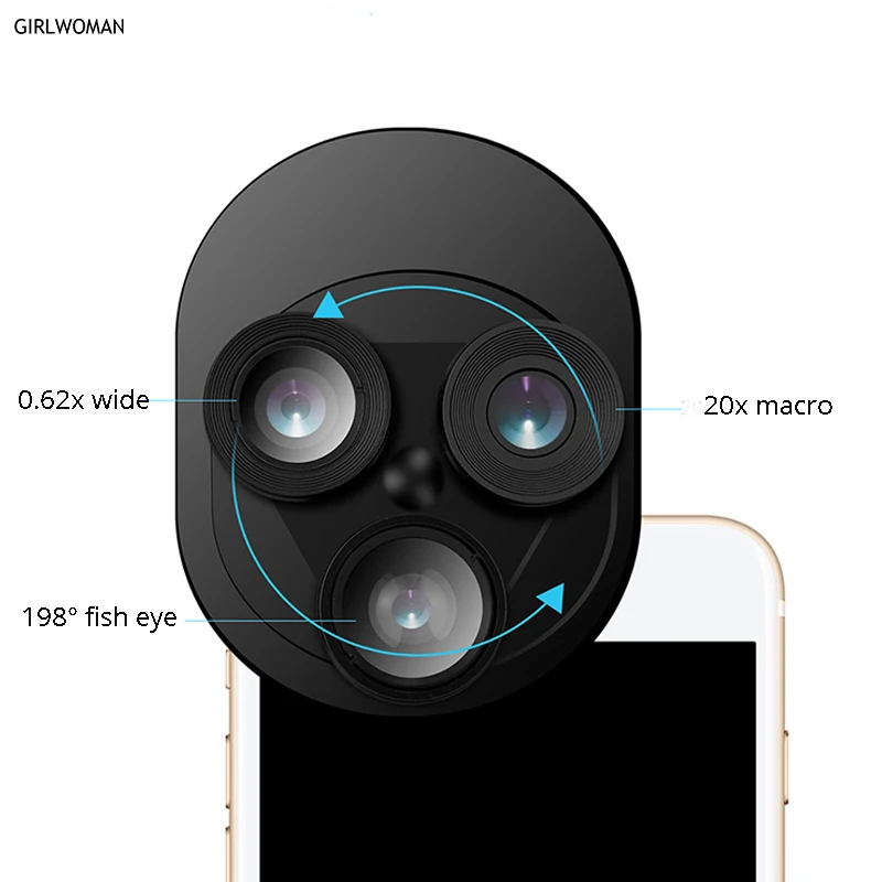 Набор для мобильного телефона Girlwoman с 3 объективами 0.62X широкоугольный 198 рыбий глаз 20X макрообъектив для iPhone X 8 7 6 6s Xiaomi huawei p20 lite