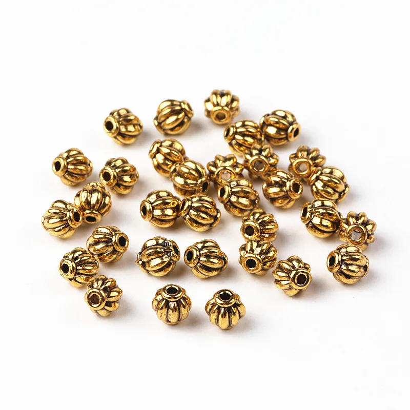 6mm Antique Gold Lantern Spacer Beads Charms Hold 1.5mm For Loose Beads