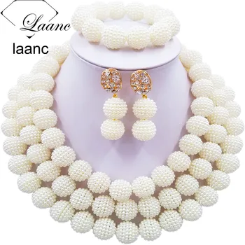 

Laanc Simulated Pearl White Nigerian Wedding African Beads Jewelry Set for Women SP3R016
