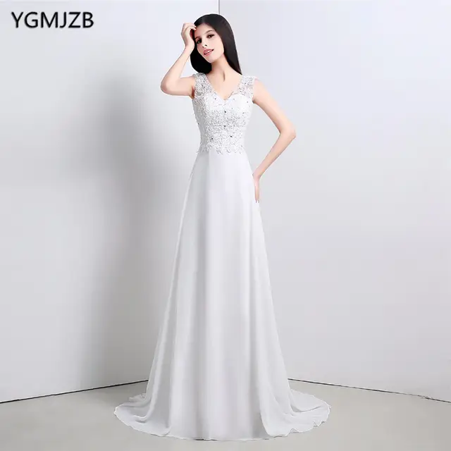 Online Shop Elegant Simple Beach Wedding Dress Casual V Neck Chiffon