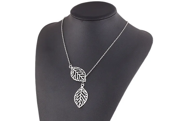 Горячие модные повседневные золотые серебряные ожерелья из 2 частей с полыми листьями, подвески, пирсинг в виде листьев, колье для женщин