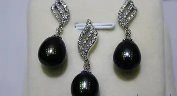 

Black fresh water pearl Earring 9.5mm set Alloy "Handmade"