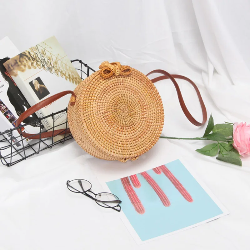 

Hot Women Lady Shoulder Crossbody Bag Straw Beach Round Rattan For Coin Money Cards Holder BVN66