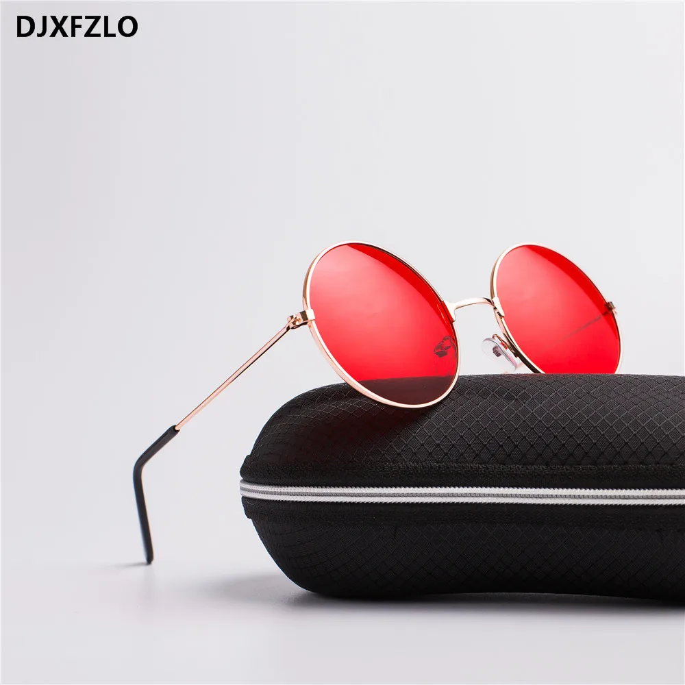 DJXFZLO explosion models metal round fashion marine lenses red sunglasses unisex fashion Prince mirror UV400