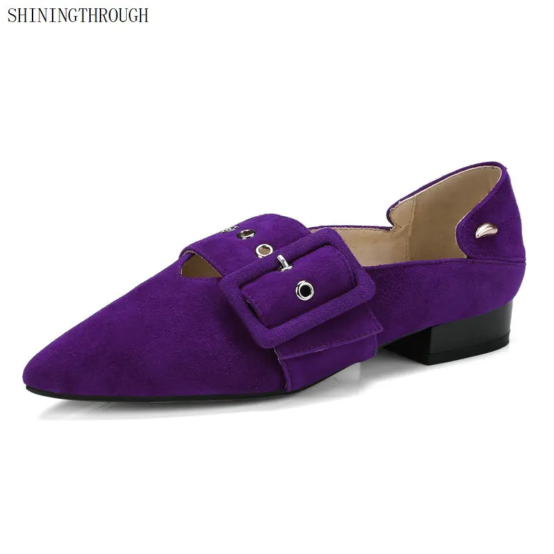 

Glack purple brown low heels shoes fashion four seasons single shoes genuine leather women pumps shoes Big size 34-43