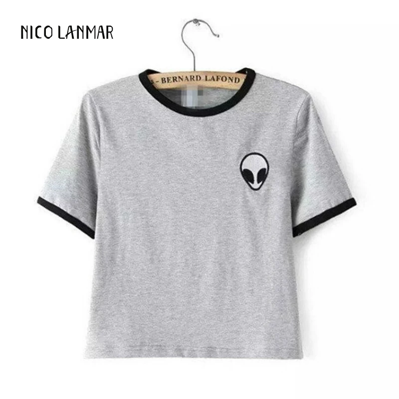 Женская футболка с круглым вырезом и принтом пришельцев укороченный топ