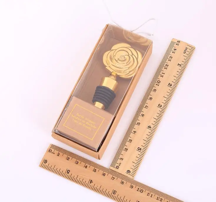 50 шт. Goud Rose Wijn Stoppers в geschenkдюжине Rose Bloemen Wijn Flessenstop Partij Gunsten Bruiloft giveaways voor gaten