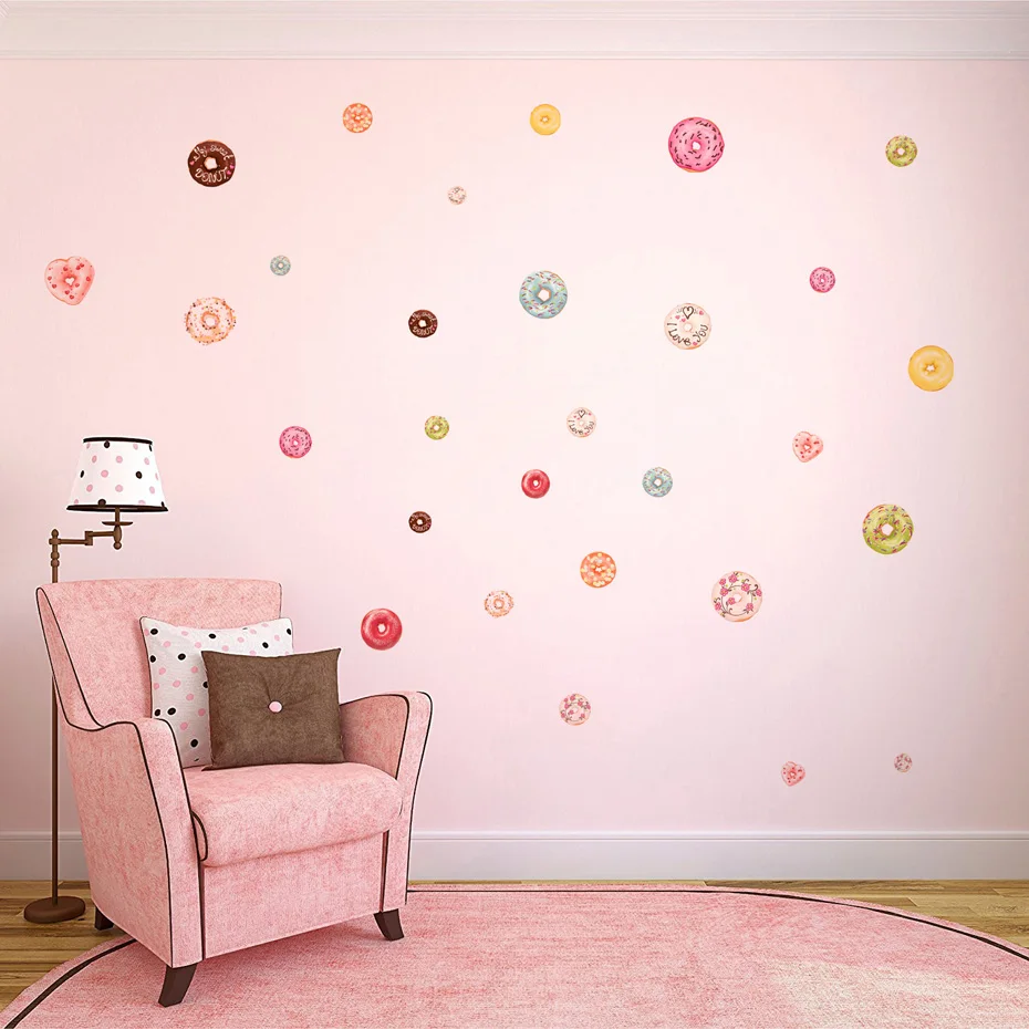 Bread Cupcake Donut decals Cartoon Wall Art DIY Color Vinyl Wall Sticker For Baby Kid Bedroom Self Adhesive Wallpaper Home Decor (2)