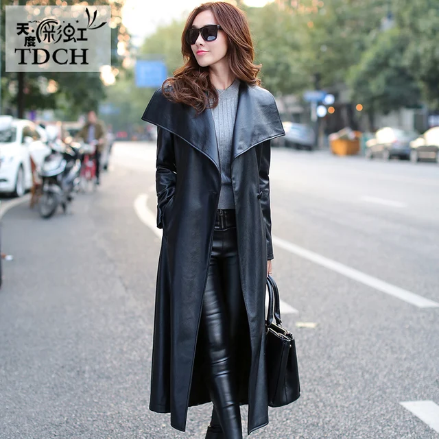Slikovni Rezultat Za Mens Leather Trench Coat Full Length Xs 8xl New Fashion Women S Suede Trench Coat Autumn Winter Black Pu Leather Slim Long Jacket Coats For