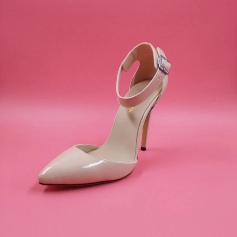 

Ankle Buckle Strap Women Pumps Sweet Wedding Summer Shallow Pointed Toe Concise Thin High Heels Patent Leather Big Size