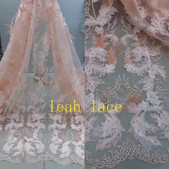 

5yards/bag GY035# Tricolor embroidery lace feather tassel ironing diamond luxury fabrics used in wedding dress fashion stage