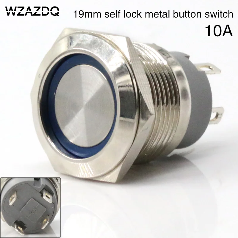 

19 mm self-locking metal push button switch 24 v voltage large current 10 Ann red green yellow blue white copper nickel plated