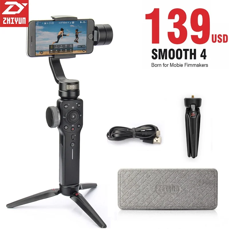 

Zhiyun Smooth 4 3-Axis Handheld Stabilizer With Adapter For Smartphone iPhone Samsung Huawei E GoPro Hero 6/5/4 (In Stock)