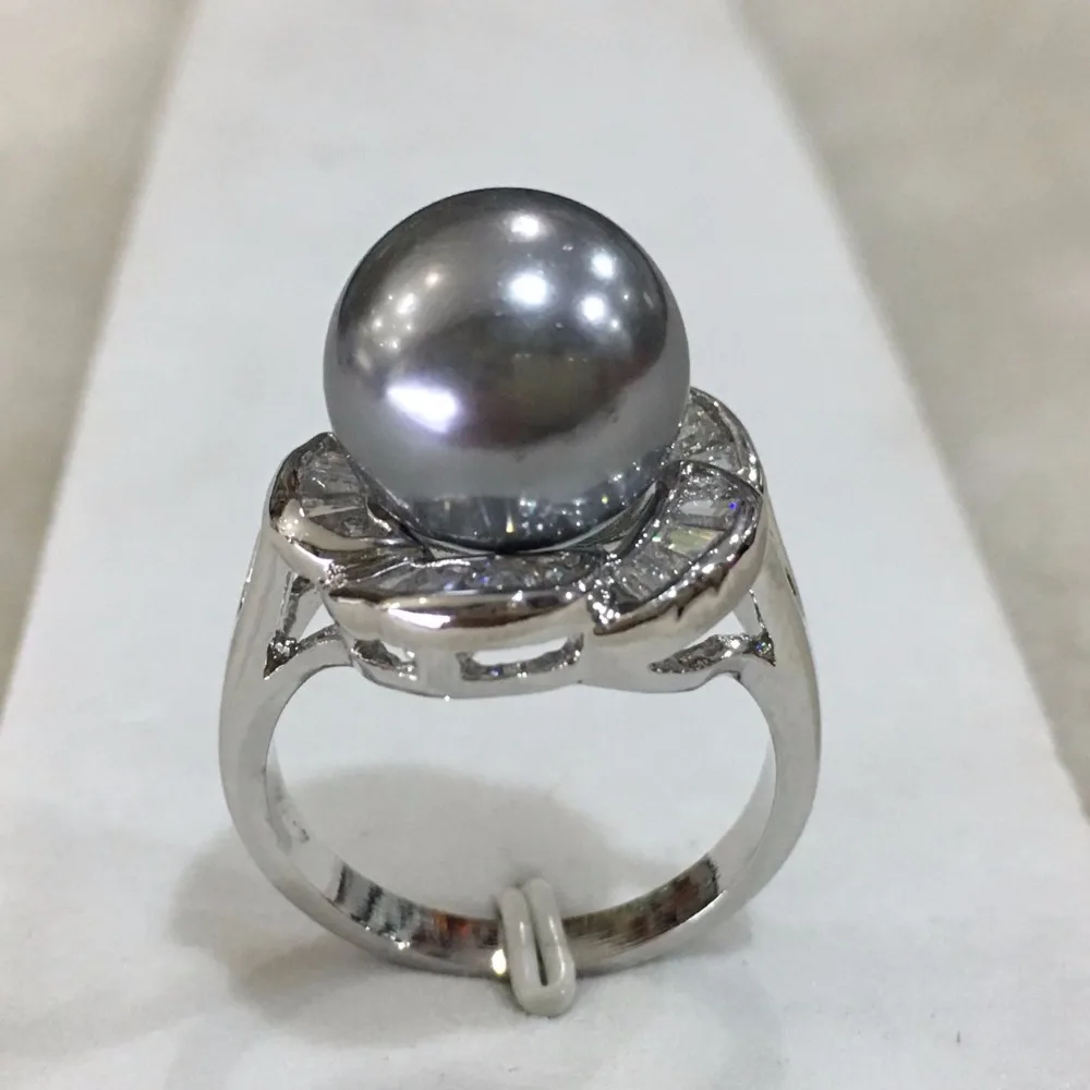 free shipping R009 New noble lady's inlay crystal flower shape 12mm grey shell pearl fashion ring SIZE 6/7/8/9/10 | Украшения и