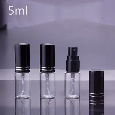Comprar 100 unids lote 5ml 10ML 15ml botella de Perfume de vidrio negro portátil con atomizador envases cosméticos vacíos para viajar