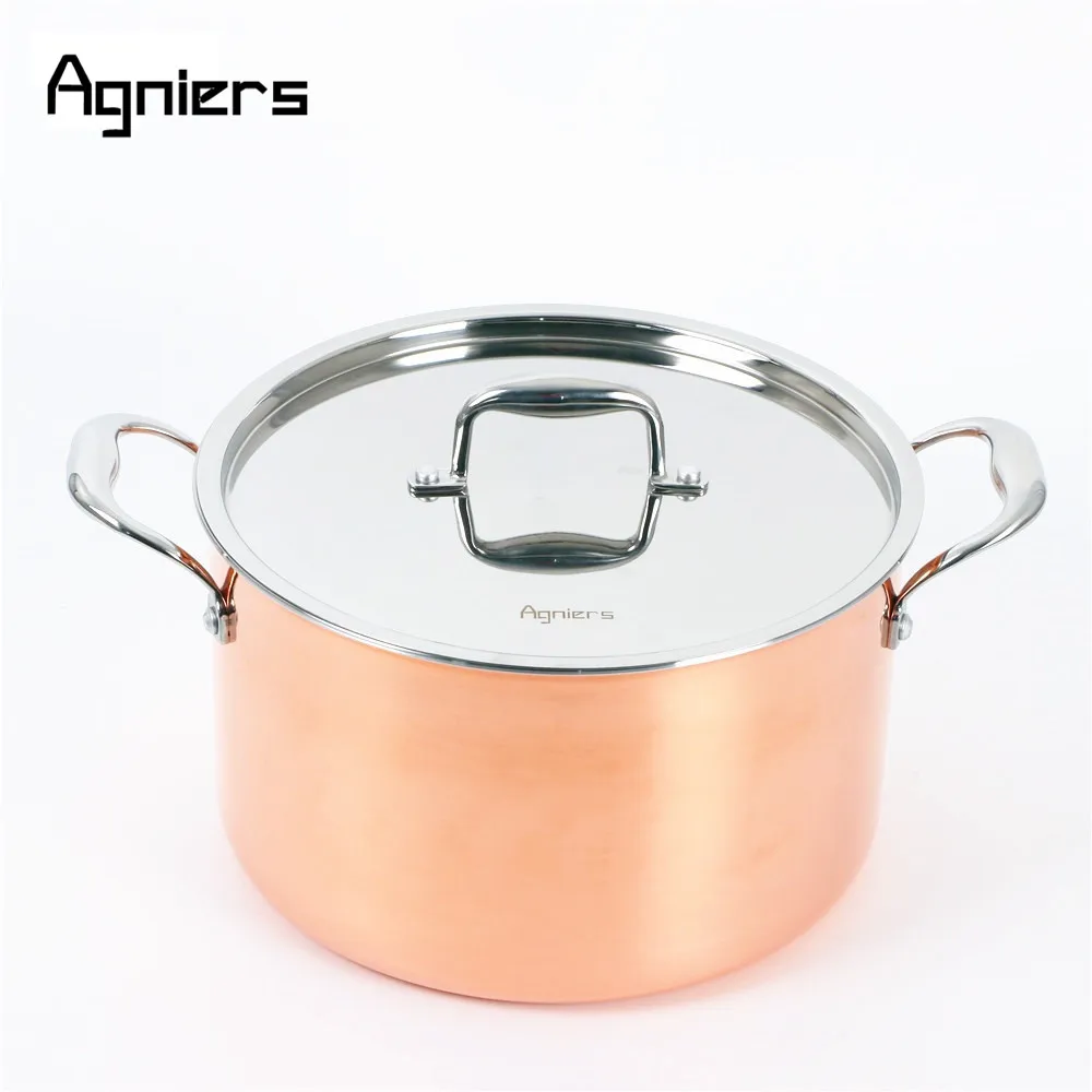 

Agniers 26cm Stainless steel Soup Pot with steel cover Five-Ply copper clad steel Stock Pot with lid