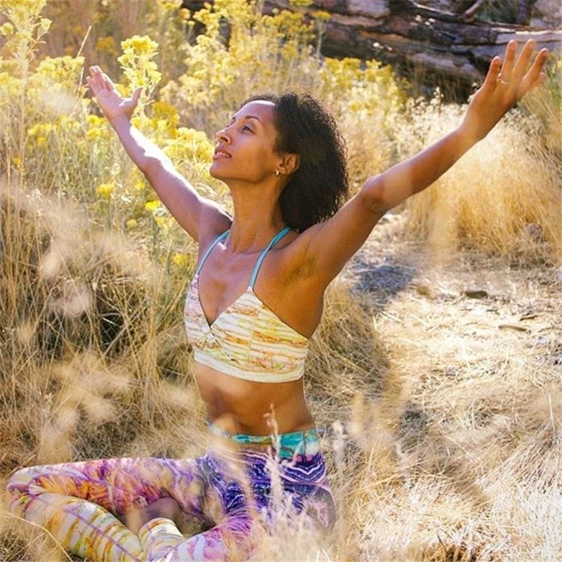 Oyoo Psychedelic цвета печатные юбки йоги для женщин средняя талия Красочные штаны