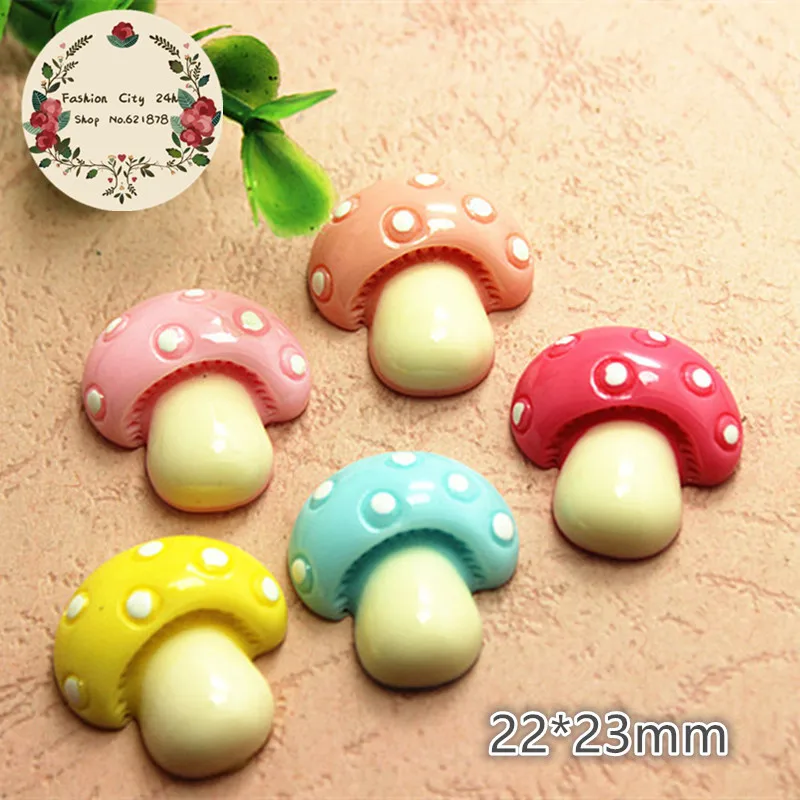 

20pcs 22*23mm Mix Colors Cute Mushroom Resin Flatback Cabochons DIY Hair Bow Center Accessories