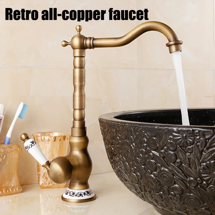 1pc Retro Deck Mounted Single Handle Hole Bathroom Sink Mixer Faucet