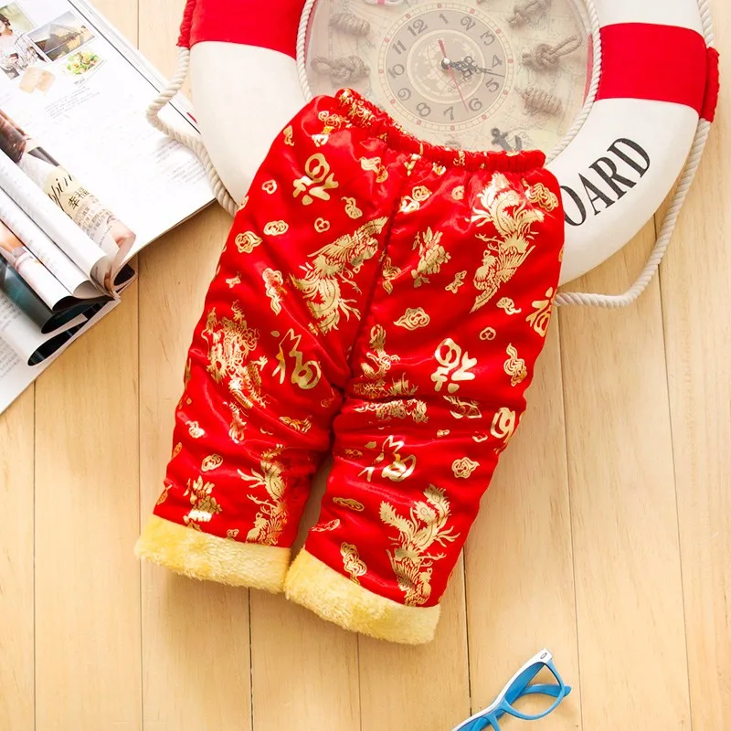 Новогодние костюмы для мальчиков с новогодней вышивкой в китайском стиле, костюмы с длинными рукавами, хлопковый топ+ штаны+ шапка, комплекты для От 0 до 2 лет