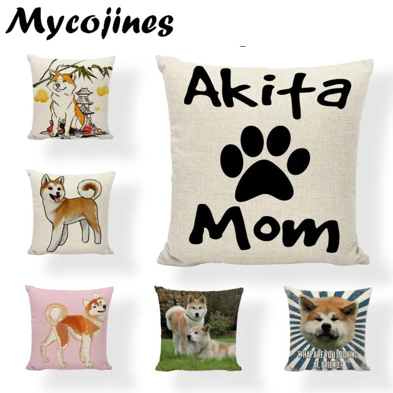 

Painted Akita Cushion Covers Cartoon Cute Dogs Printed Cotton Linen Throw Pillow Cases Home Decor Gaming Chair Gifts Pillowcases